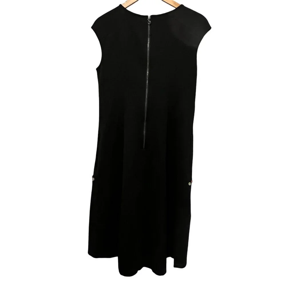 Samuel Dong Fit & Flare Black Cap Sleeve Dress, Button Detail, S